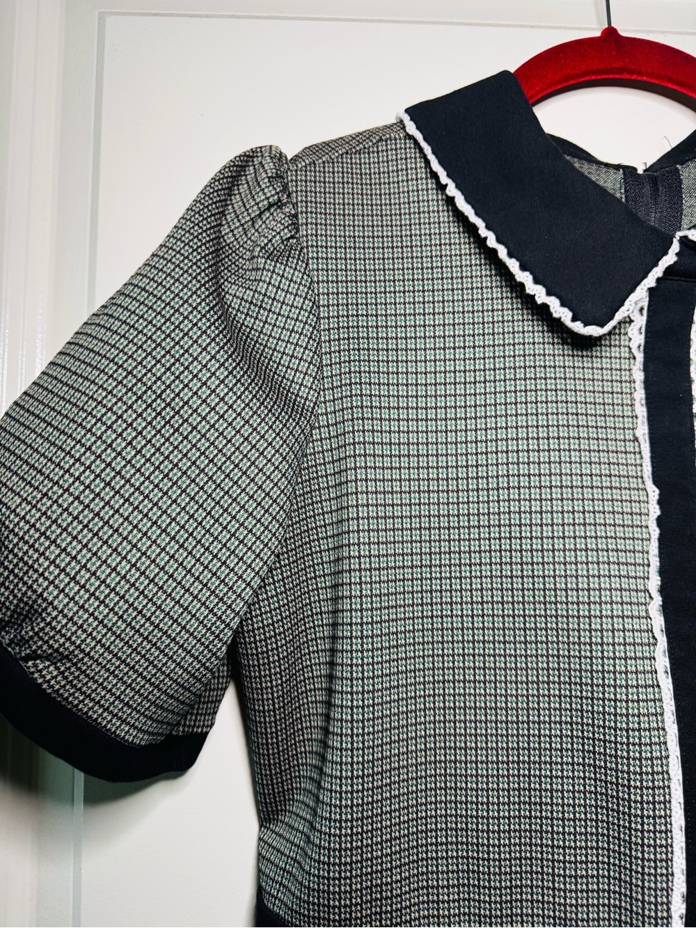 ModCloth Xl Retro Mod Scholar Houndstooth Collared Puff Sleeve Dress - Picture 6 of 12